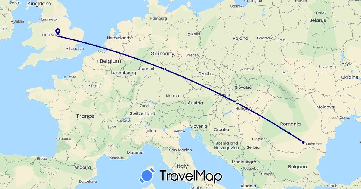 TravelMap itinerary: driving in United Kingdom, Romania (Europe)